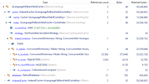 Memory dump of cache allocation